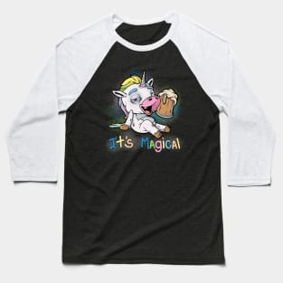 Unicorn Drinking Beer Baseball T-Shirt